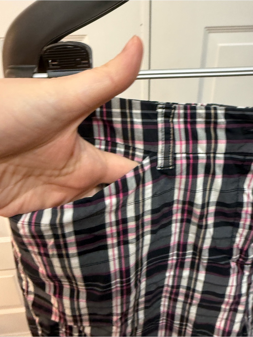 Anne Klein Sport Black White and Pink Plaid Bermuda Shorts - Picture 2 of 7